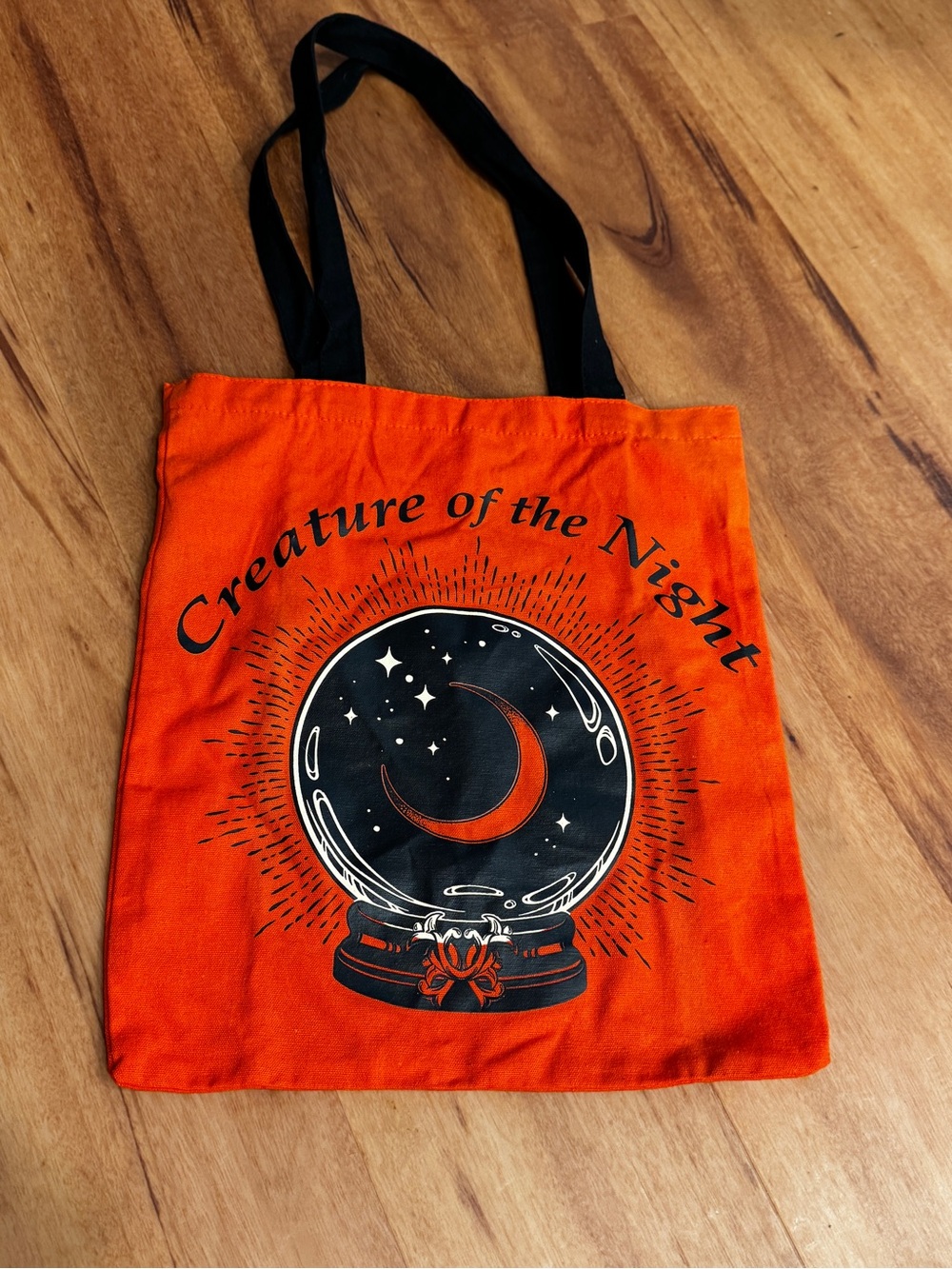 Orange 'Creature of the Night' Graphic Tote with Black Handles